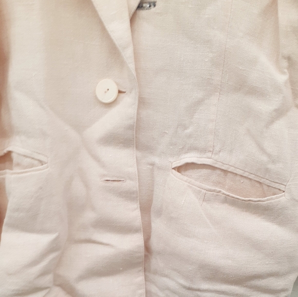 TRUE VTG 80's PINK Linen Blazer jeweled Jacket Nancy Laurence blazer size 9 / 10 - Picture 9 of 11